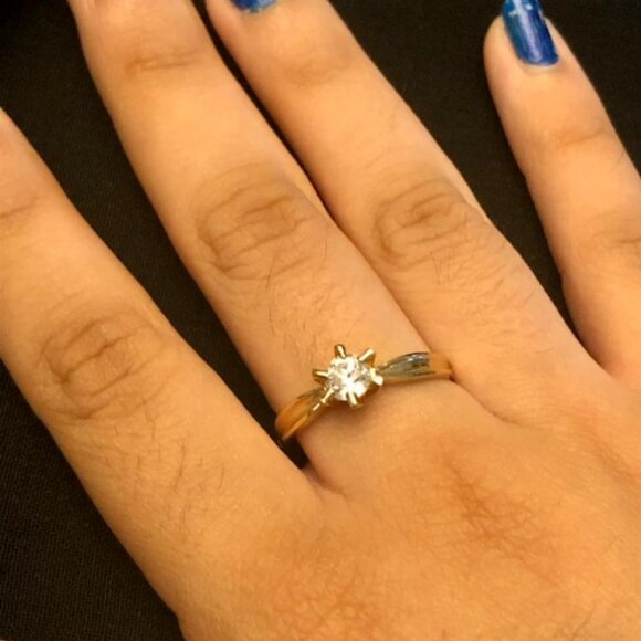 Rhodium-Plated Yellow Gold Ring Size 8 - Picture 1 of 3